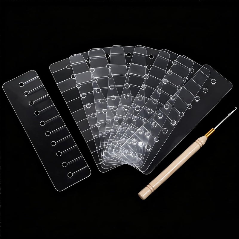 Macuezu 10 Pcs Heat Shield Guards for Hair Extension with Latch Hook Crochet Needles, Multi Hole Shield Spacers Fusion Glue Protector Templates Pulling Needle for Hair Extensions - Image 1